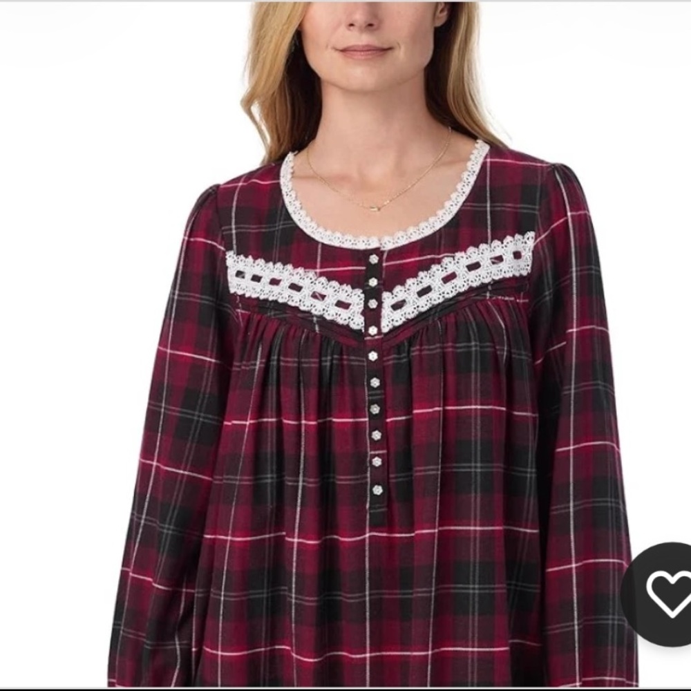 Eileen West womans in full swing nightgown new red pink plaid flannel Pjs dress - Picture 3 of 16
